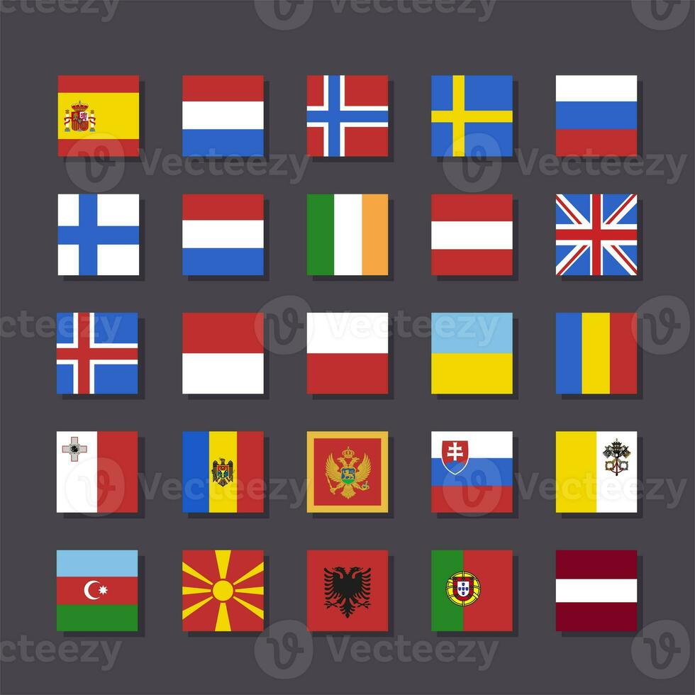 Europe flag icon set square shape flat design vector illustration photo
