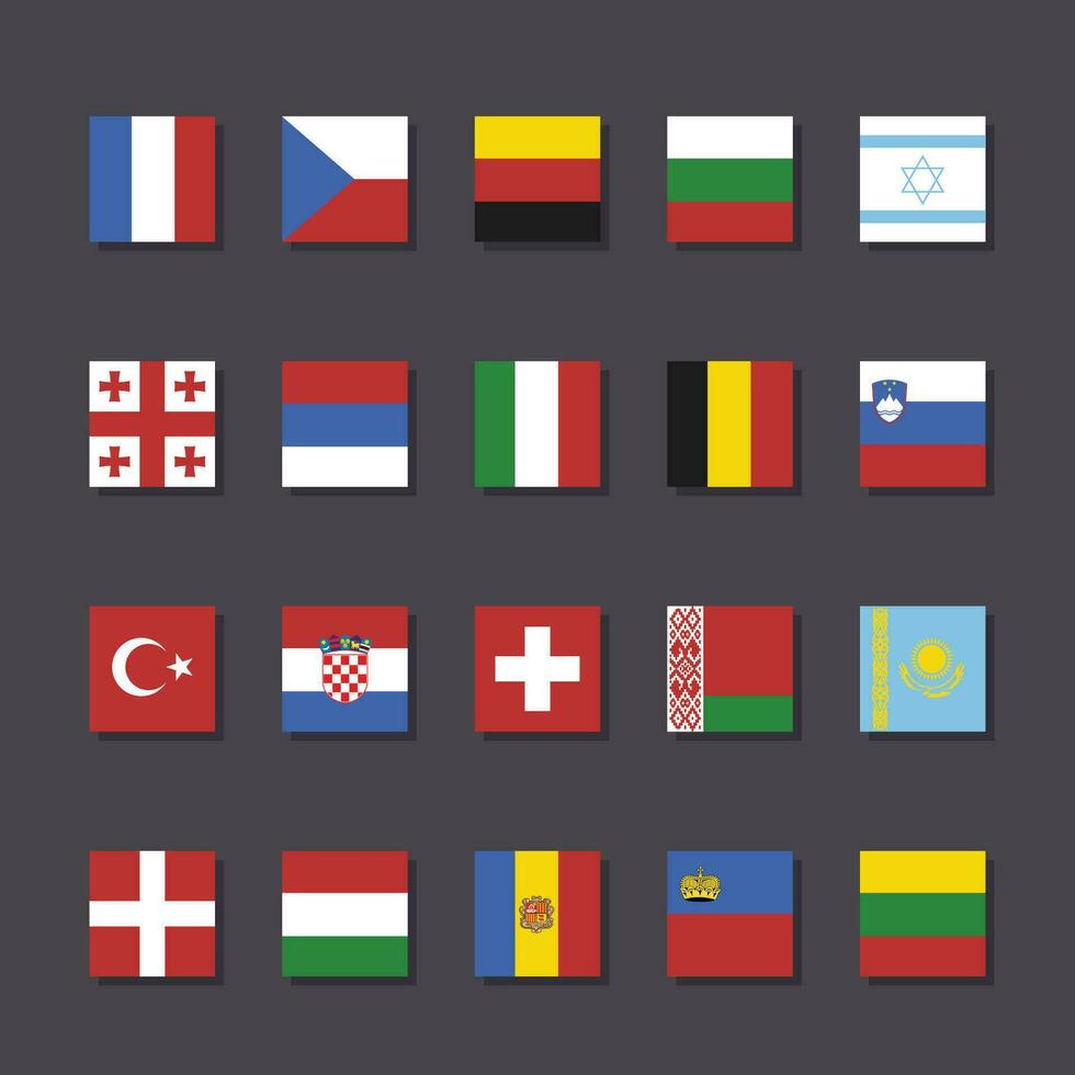 Europa bandera icono conjunto cuadrado forma plano diseño vector ilustración