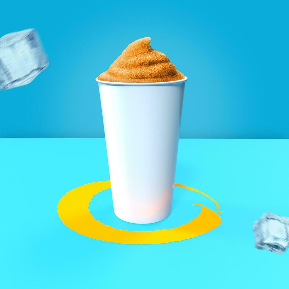 Realistic soda bottle mockups on wooden table, Front view of white disposable paper cup with white insulated lid and straw, Soda bottles for branding. photo