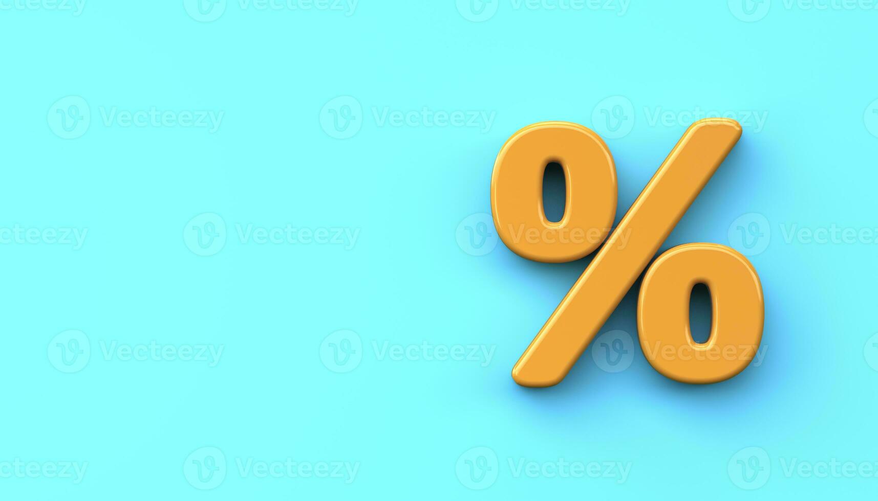 Yellow 3D percent sign on a blue background. Sale and discount. Copy space. photo