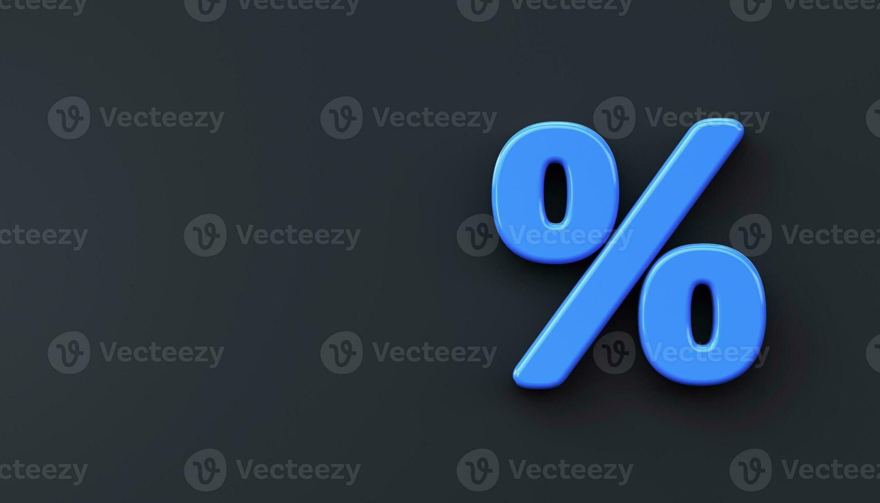 3D percent sign on black background, copy space. 3D rendering photo