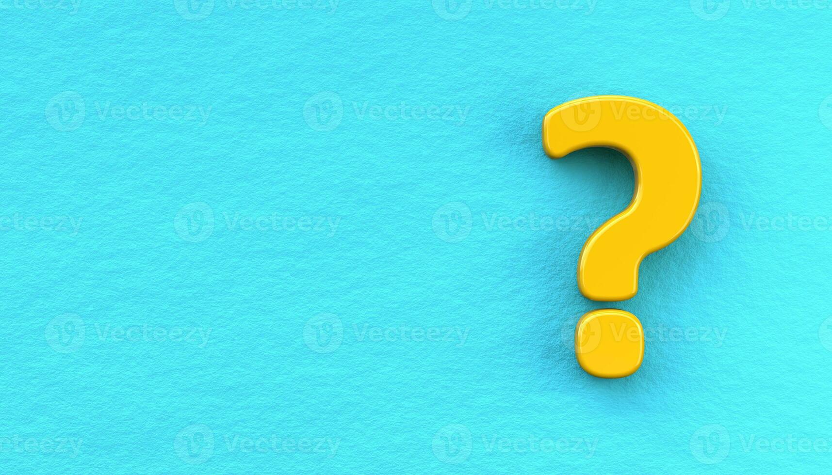 FAQ concept. Yellow 3d question mark on blue wall background photo