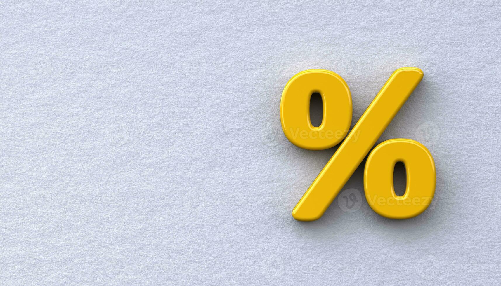 3D price or discount icon. Yellow percent sign on a white wall photo