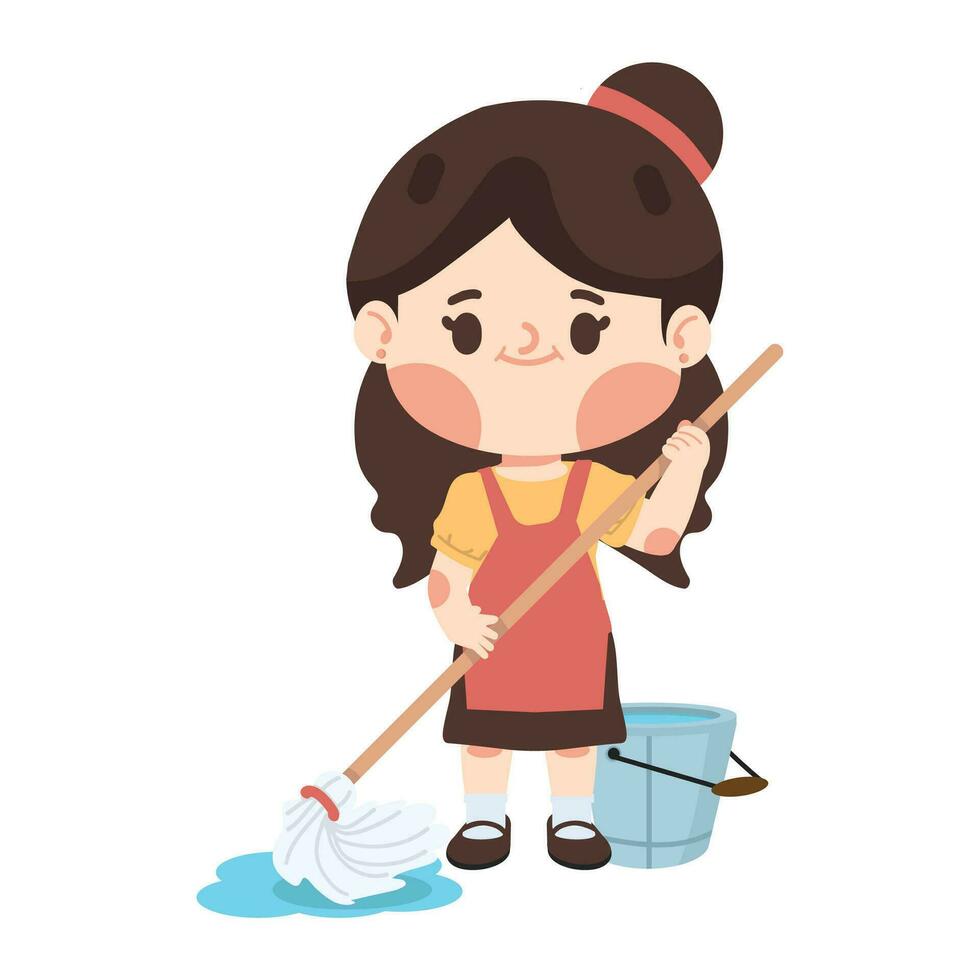 Housewife cleaning floor Concept for housework vector