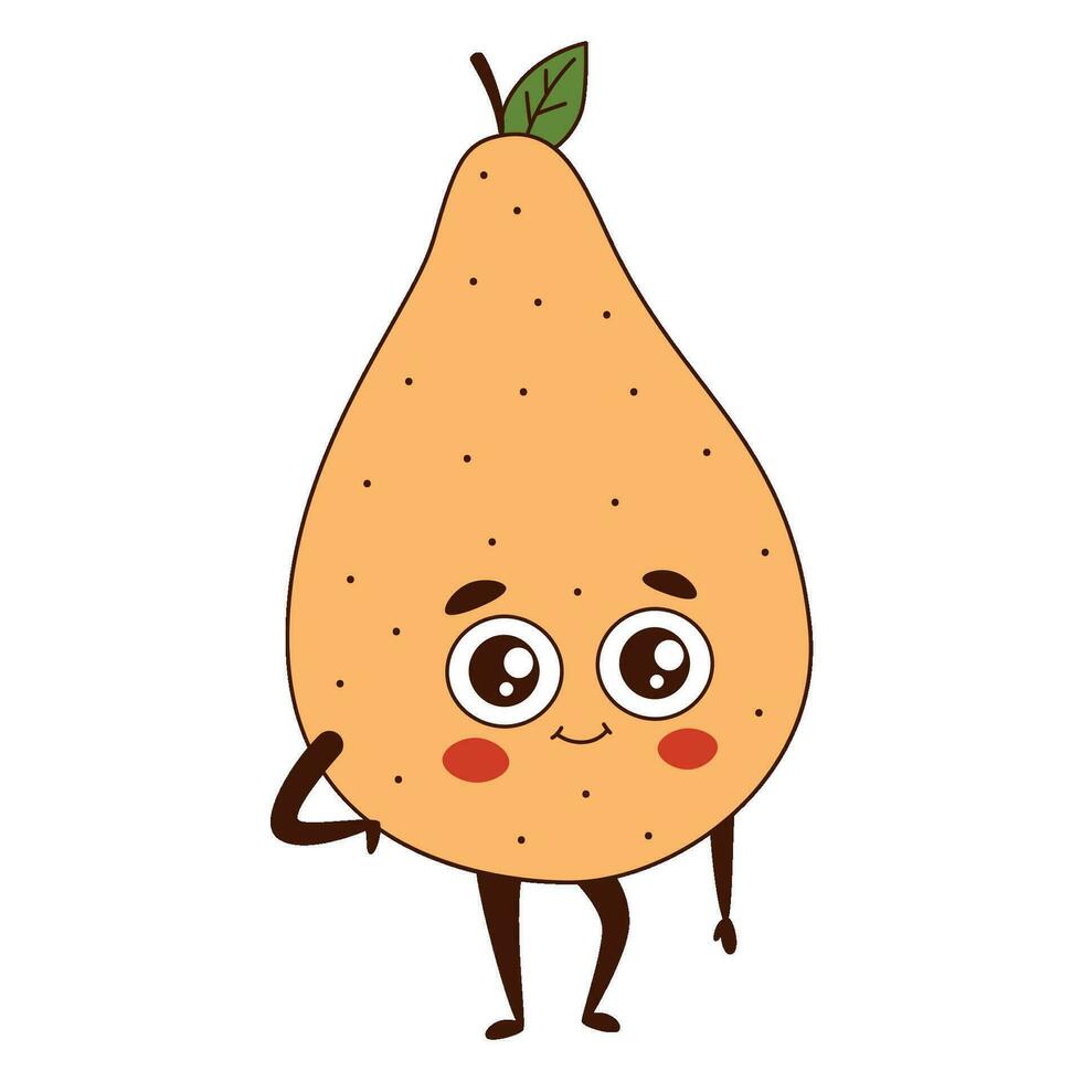 vector plano ilustración de adorable dibujos animados Pera Fruta aislado en blanco antecedentes