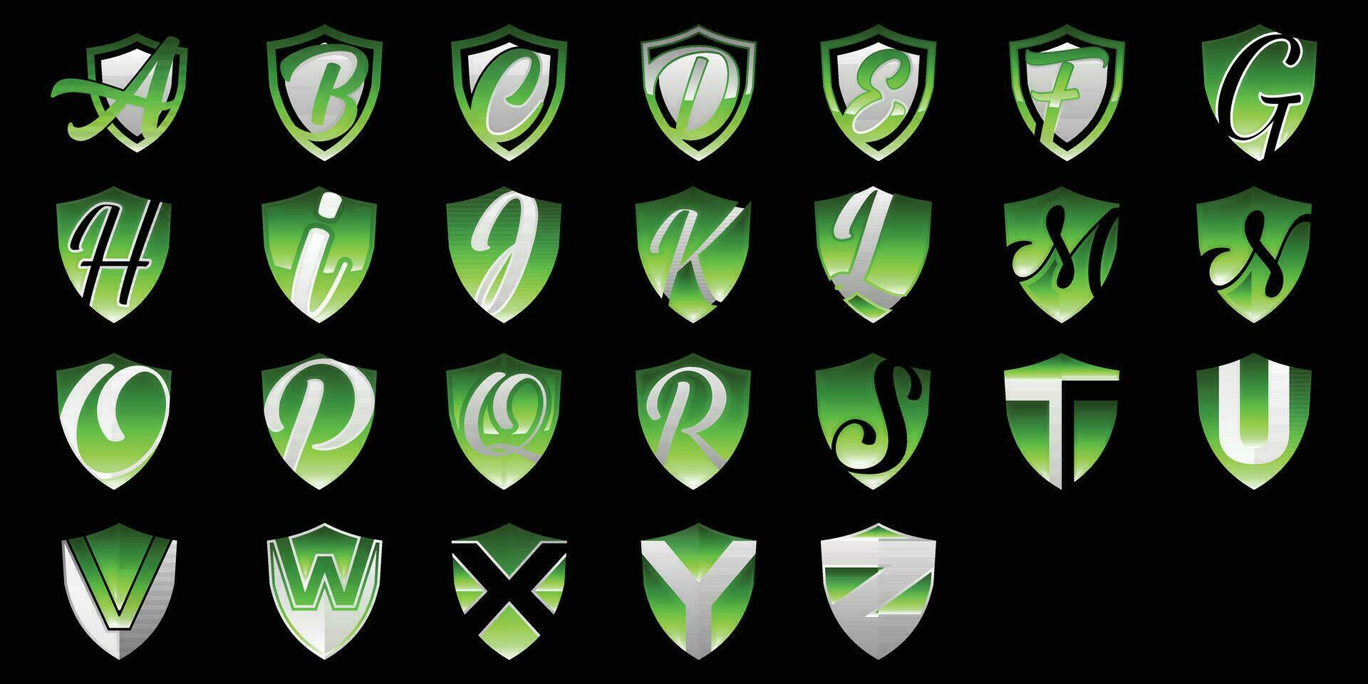 Set collection letter A to Z Shield logo design, Vector Shield icon. Heraldic shields, security on black background