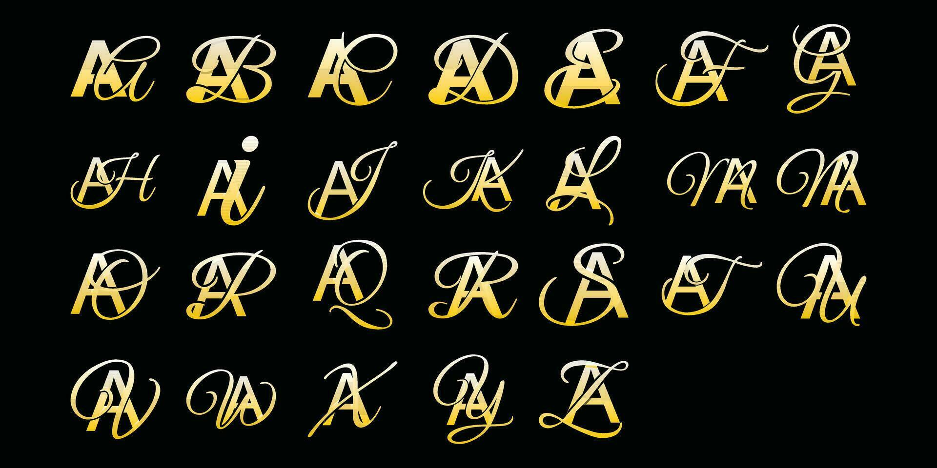 Collection of initial letter AA to AZ Luxury logo design template. suitable for your company vector