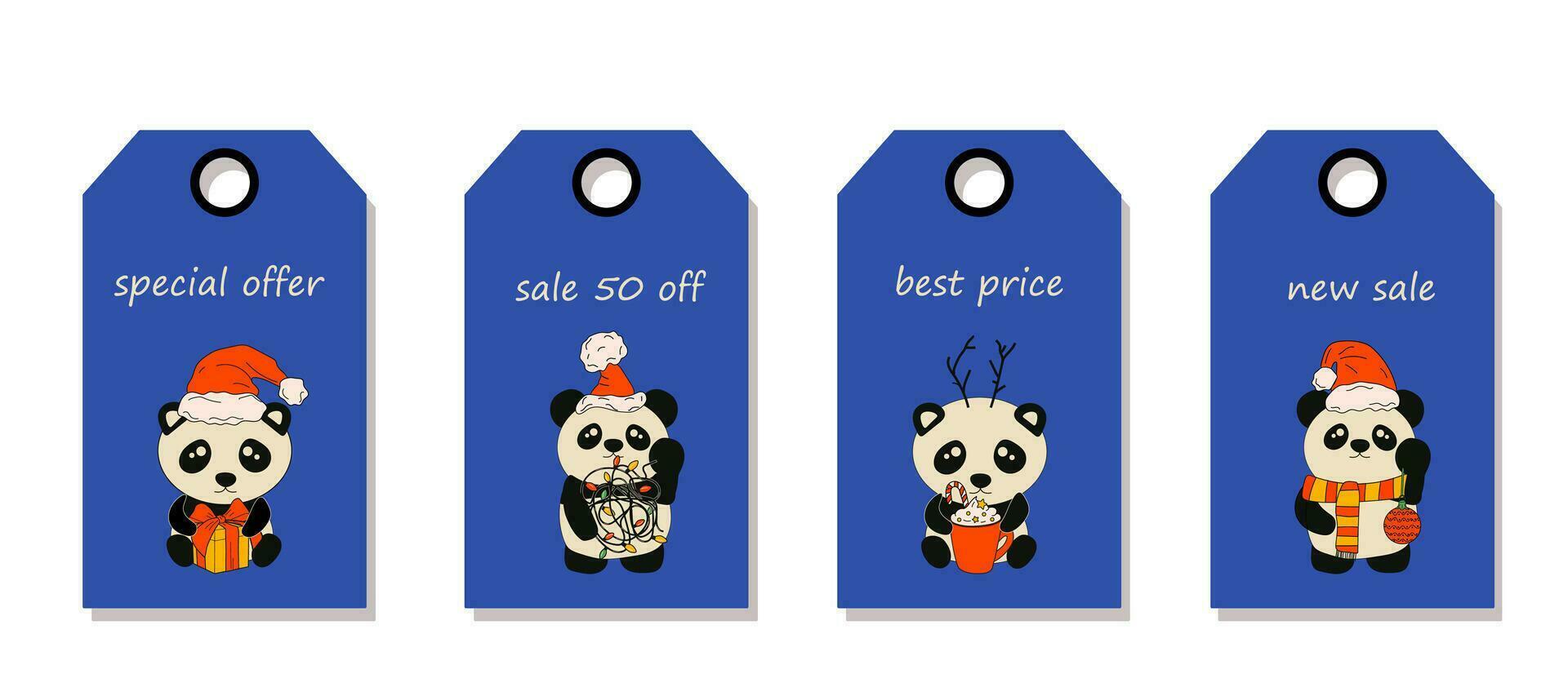 vector conjunto de descuento precio etiquetas etiquetas con panda con decoración Navidad. Navidad venta.