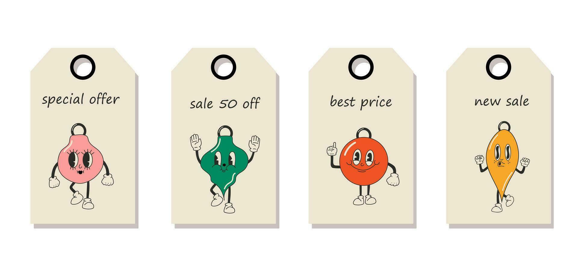 Vector set of discount price tags. Labels Cute Cartoons christmas balls. Christmas sale.