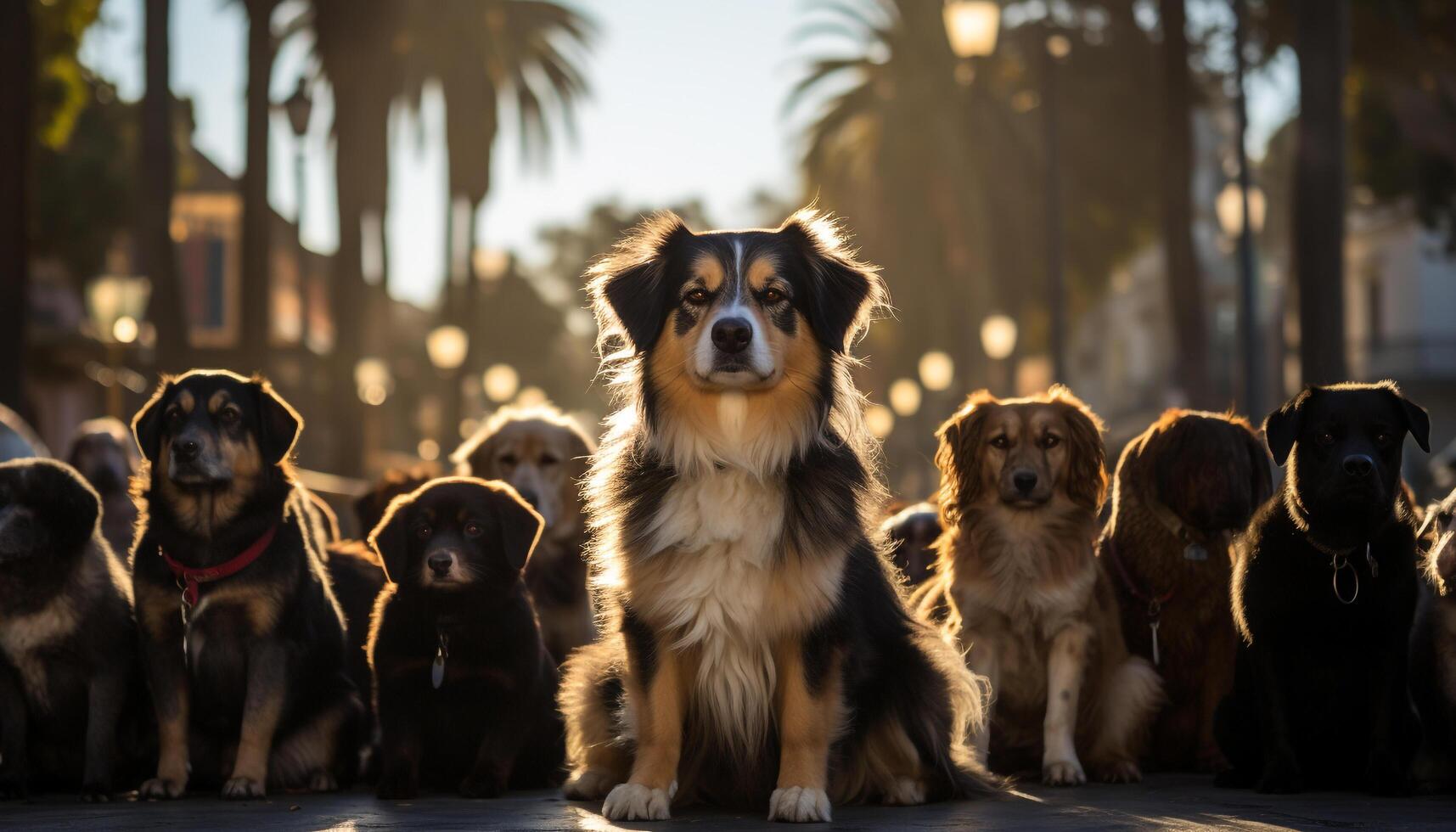 ai generado linda perrito sentado al aire libre, mirando a cámara con enfocado mirada generado por ai foto