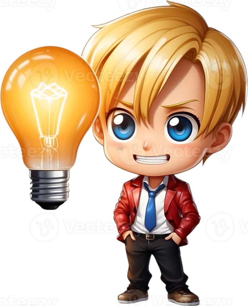 AI generated anime character with blonde hair and lightbulb png