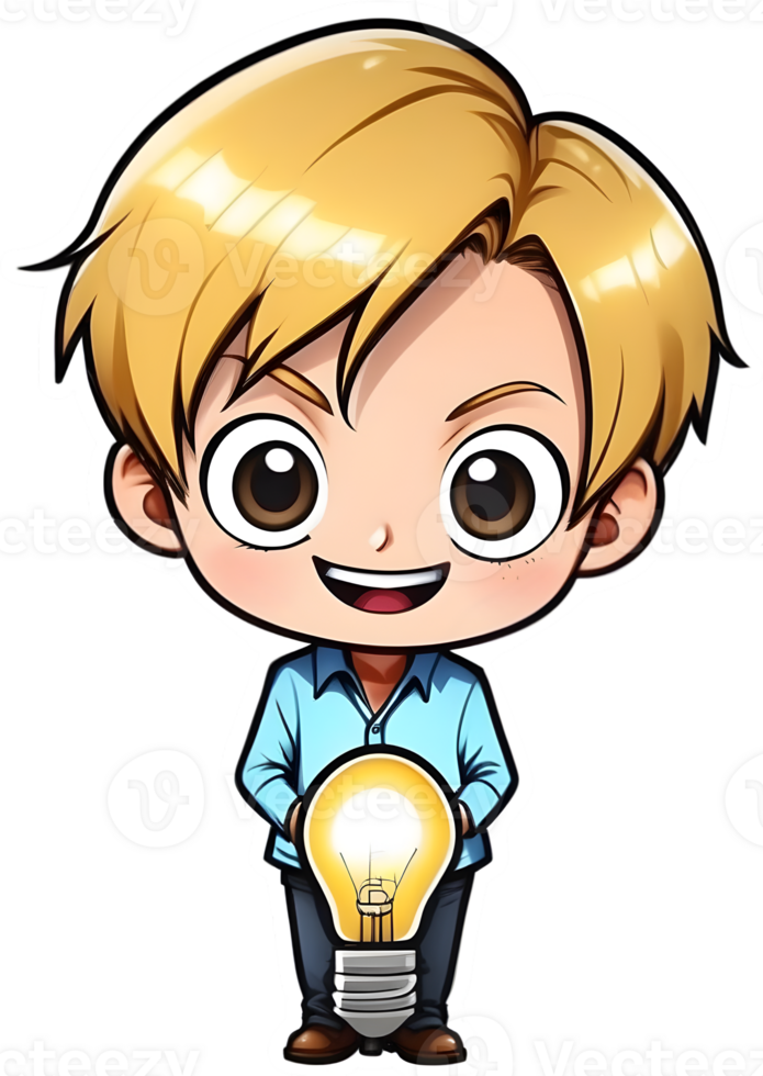 AI generated anime character with blonde hair and lightbulb png