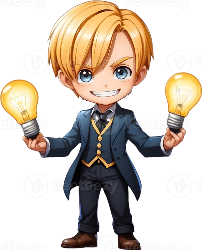 AI generated a cartoon boy holding a light bulb png