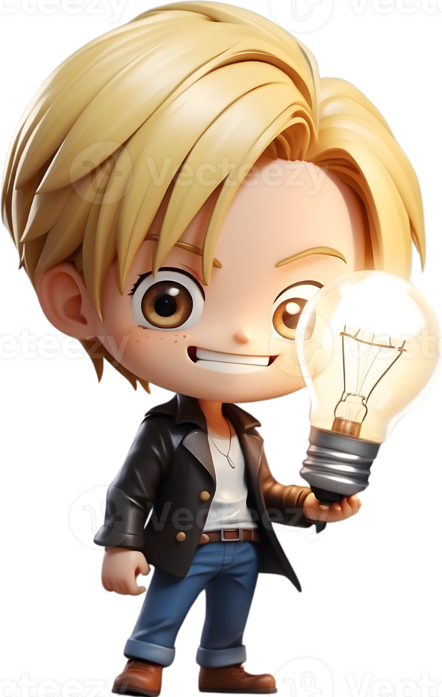 AI generated anime character with blonde hair and lightbulb png