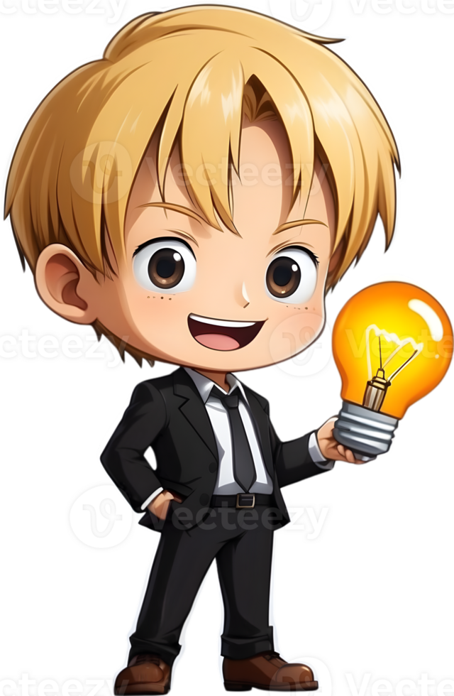 AI generated anime character with blonde hair and lightbulb png