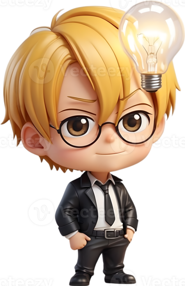 AI generated anime character with blonde hair and lightbulb png