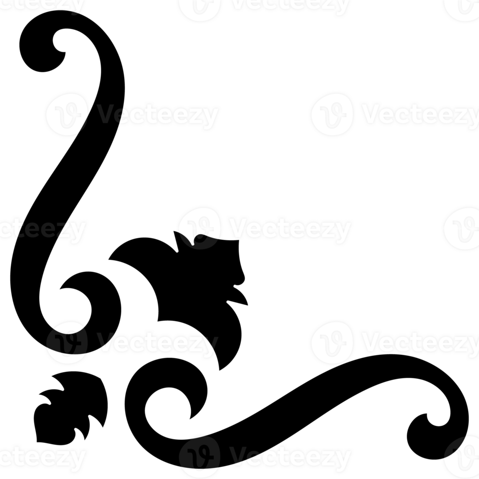 Thin line vintage corner. Medieval period of the Victorian dynasty. Fancy black monogram frame design element abstract icon collection Flower simple symbol png