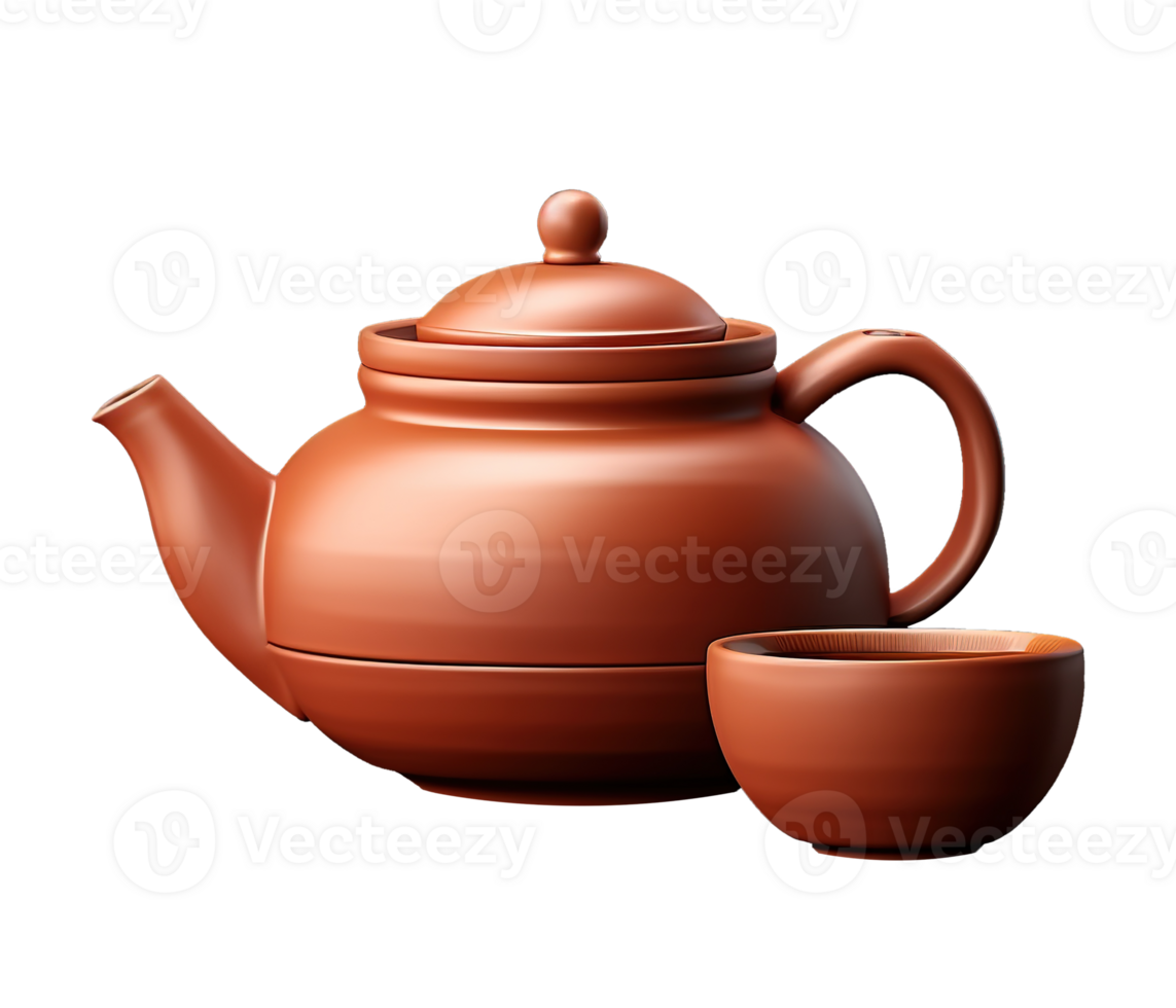 AI generated illustration of traditional clay teapot and clay cup ai generative png