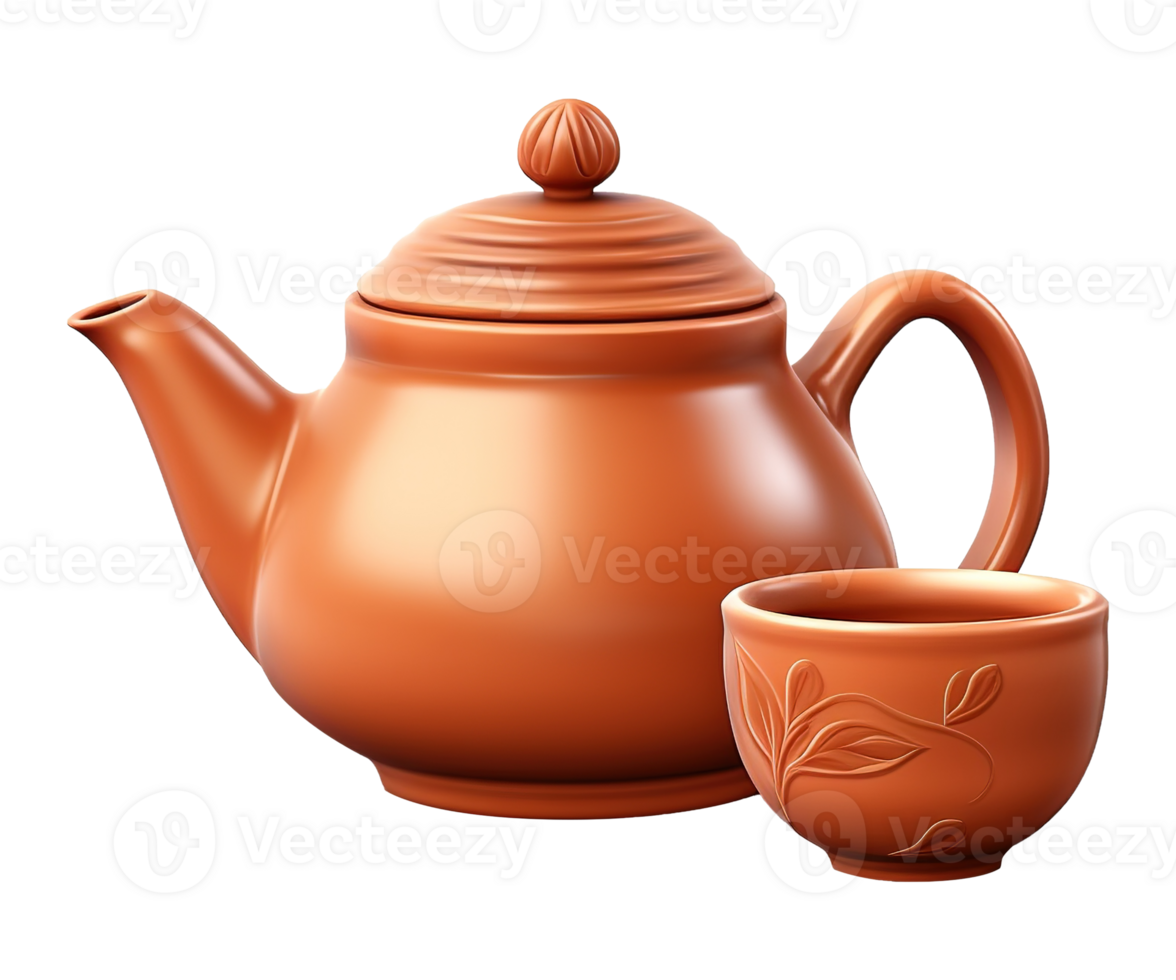 AI generated illustration of traditional clay teapot and clay cup ai generative png