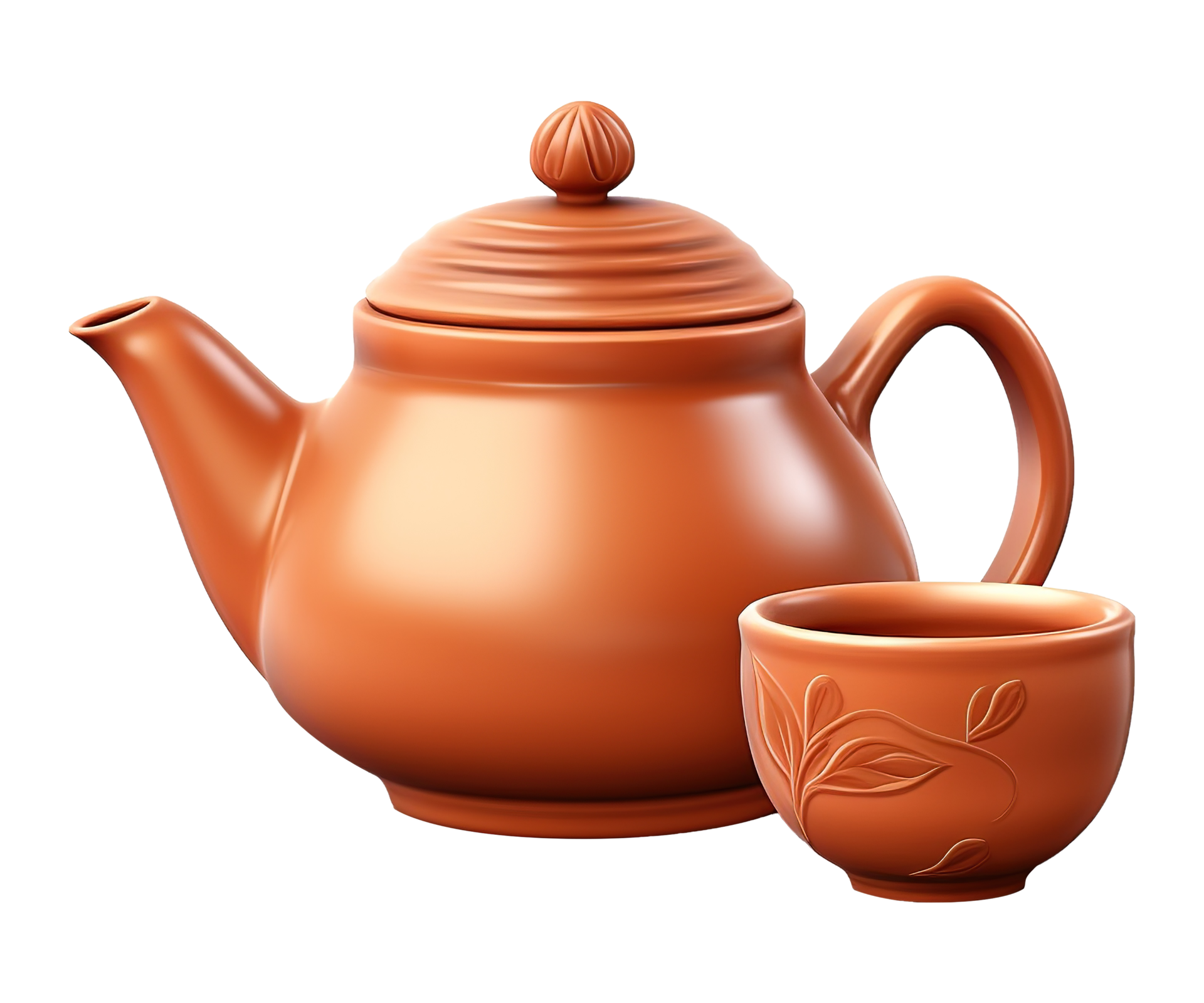AI generated illustration of traditional clay teapot and clay cup ai