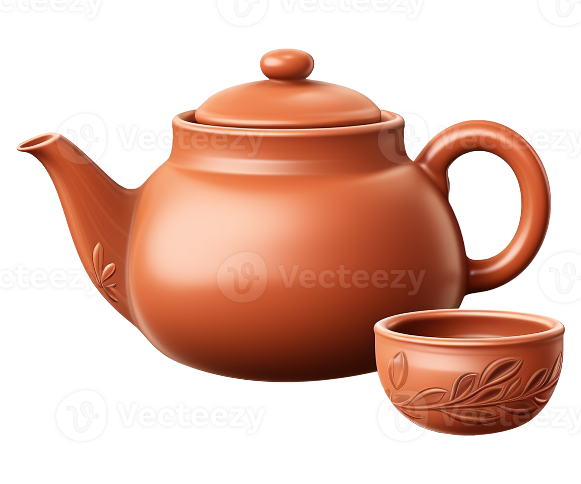 AI generated illustration of traditional clay teapot and clay cup ai generative png
