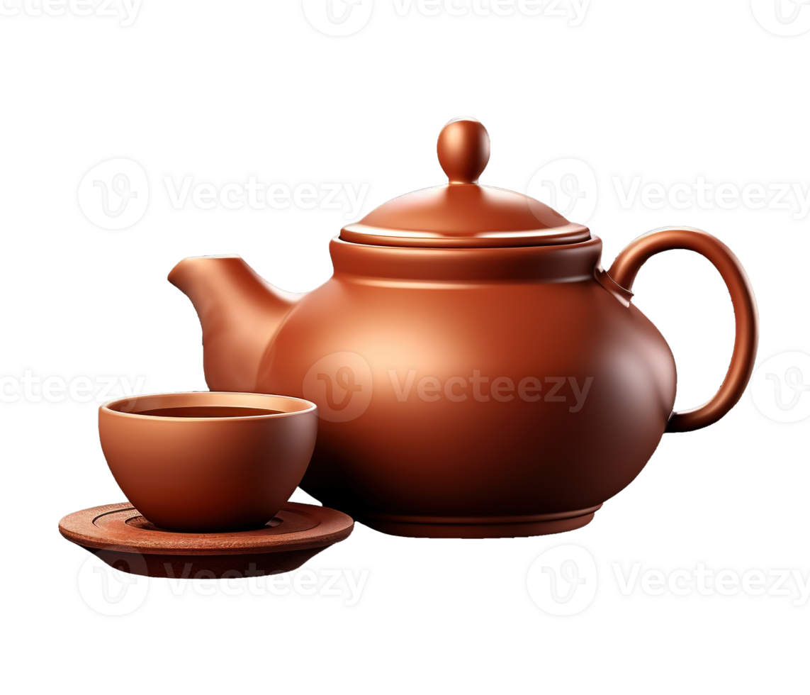 AI generated illustration of traditional clay teapot and clay cup ai generative png