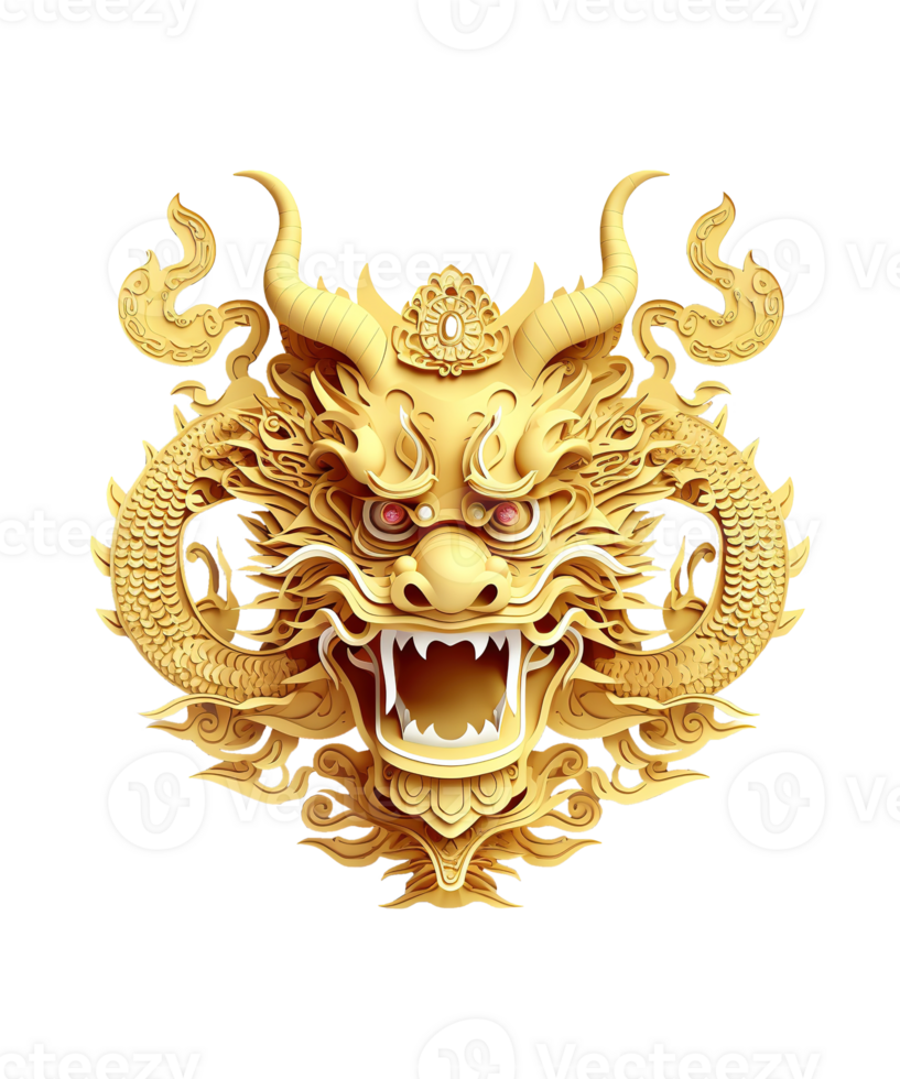 AI generated illustration of gold dragon with chinese new year ornament ai generative png