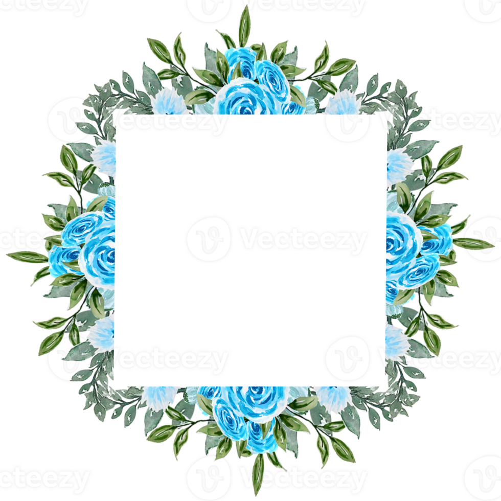 Floral frame watercolor with blue flower bouquet hand painted png