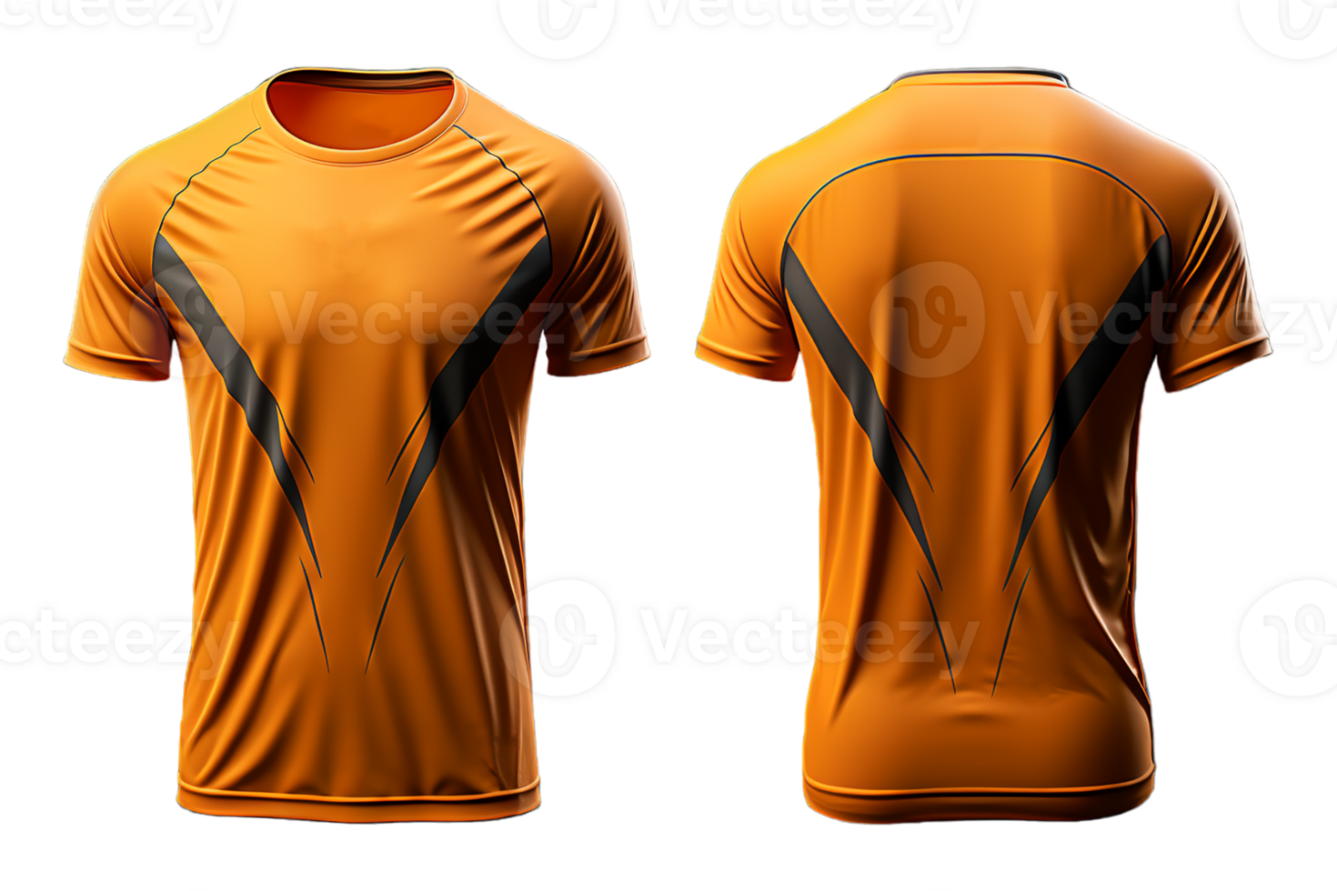 AI generated orange sports t-shirt, jersey mockup design with front and back views, generative ai png