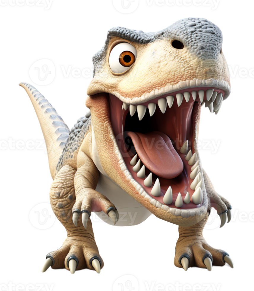 ai generato 3d illustrazione di t rex dinosauro cartone animato personaggio su trasparente sfondo, generativo ai png