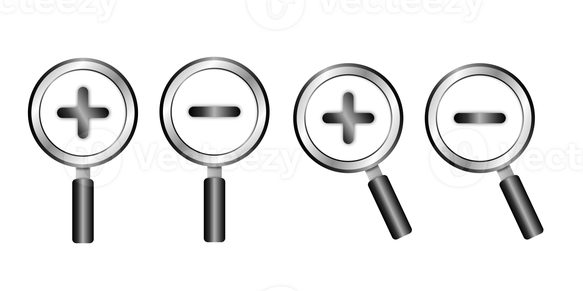 Set of realistic magnifying glasses. Magnifying glasses transparent