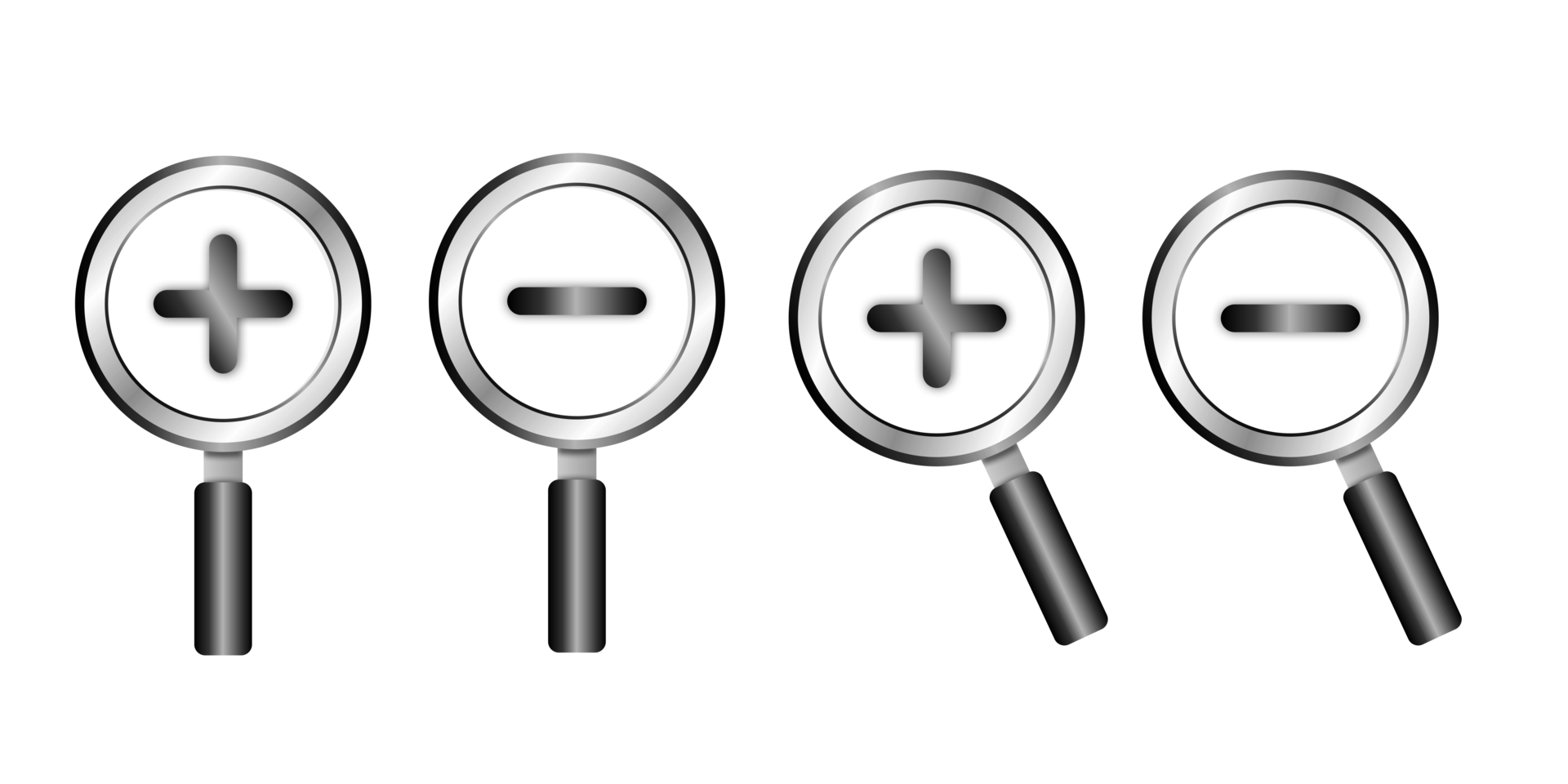 Set of realistic magnifying glasses. Magnifying glasses transparent