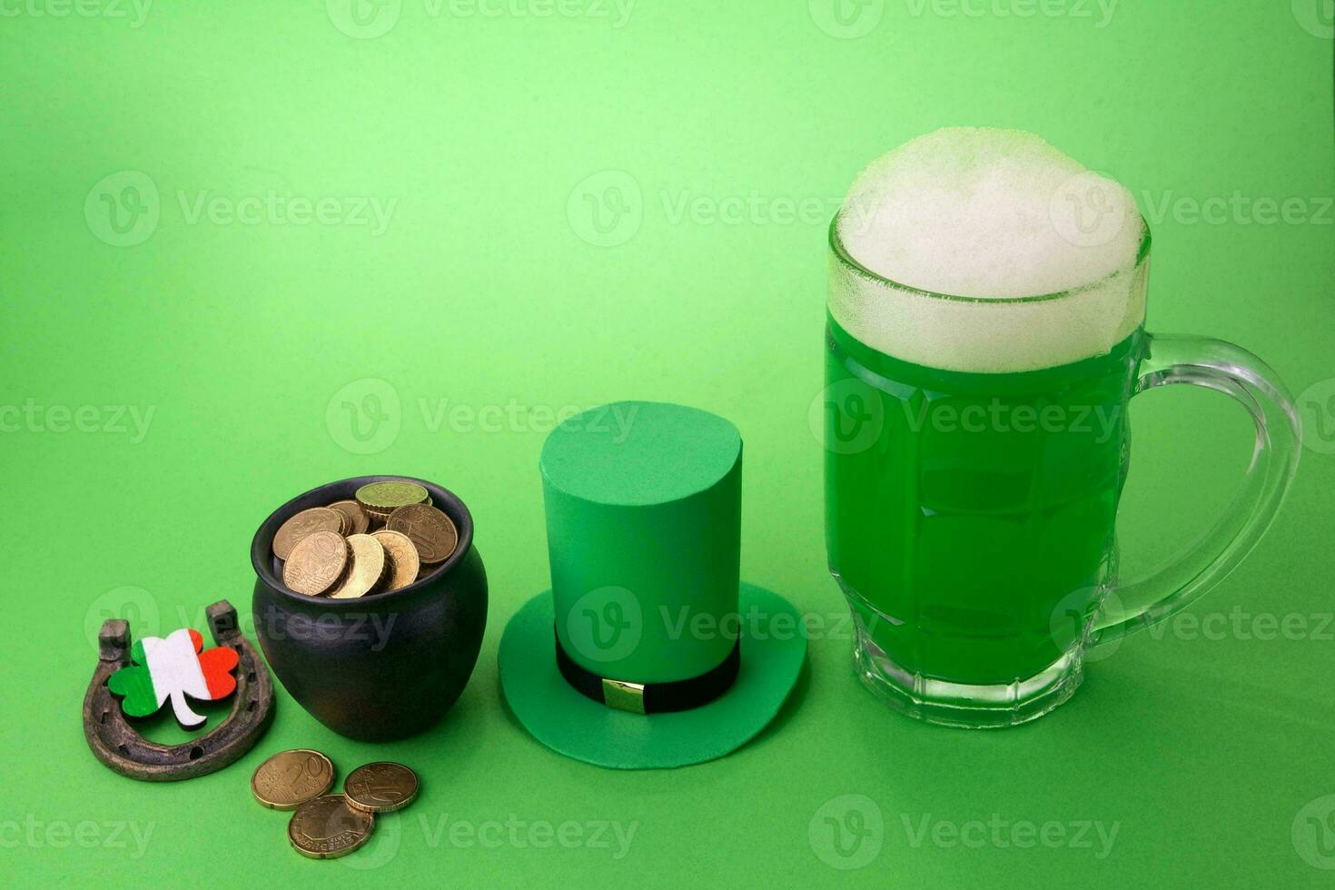 St. Patrick's Day Celebration, Festive Irish Holiday with Green Background, Concept of Shamrock Tradition in March Festival photo