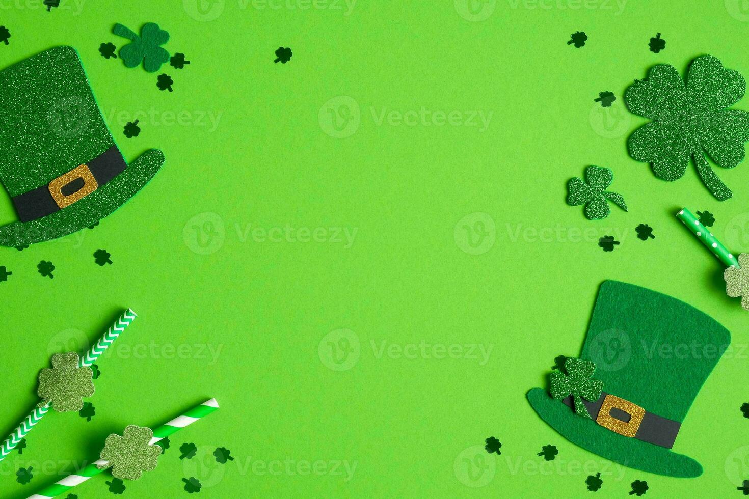 St. Patrick's Day Celebration, Festive Irish Holiday with Green Background, Concept of Shamrock Tradition in March Festival photo