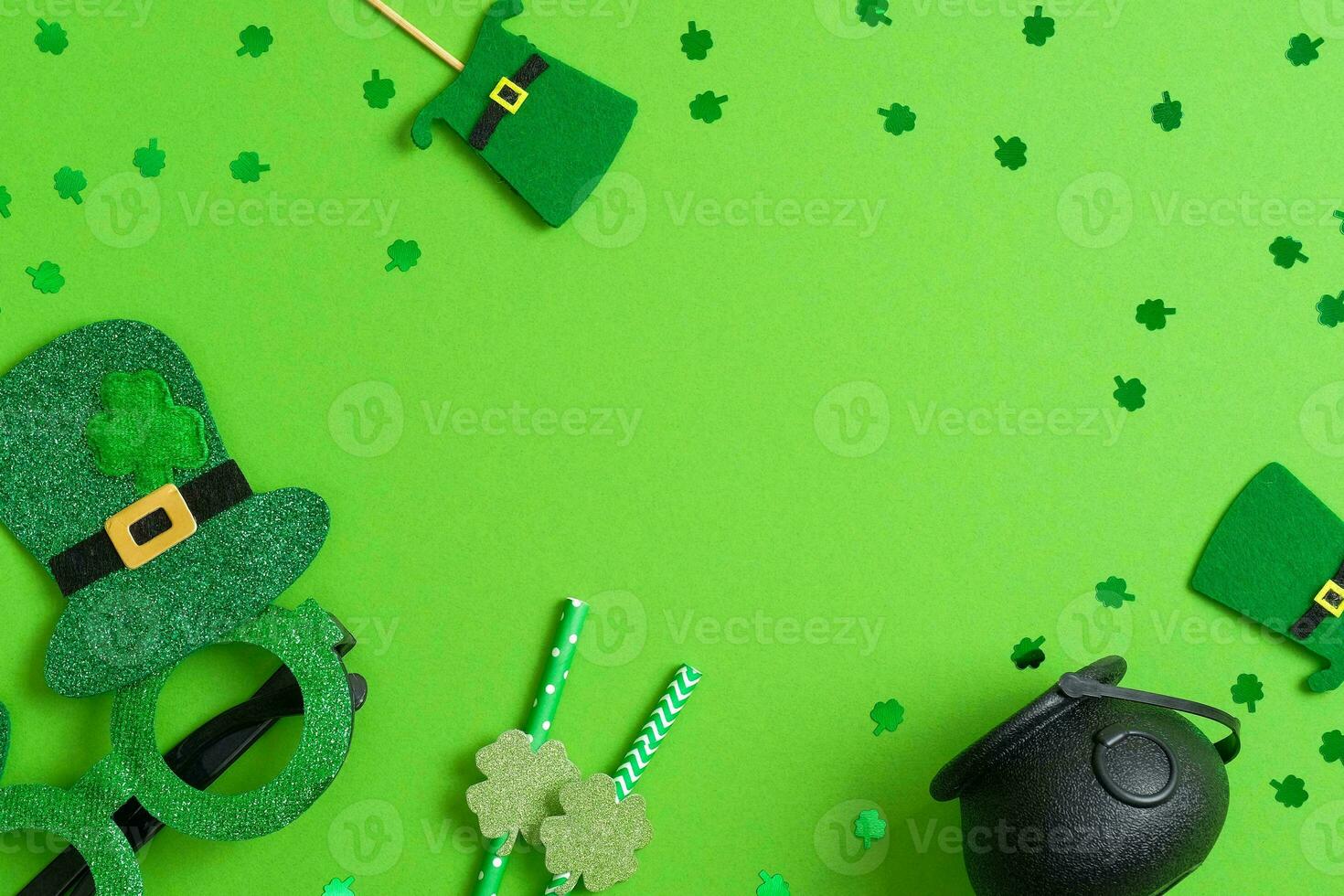 St. Patrick's Day Celebration, Festive Irish Holiday with Green Background, Concept of Shamrock Tradition in March Festival photo