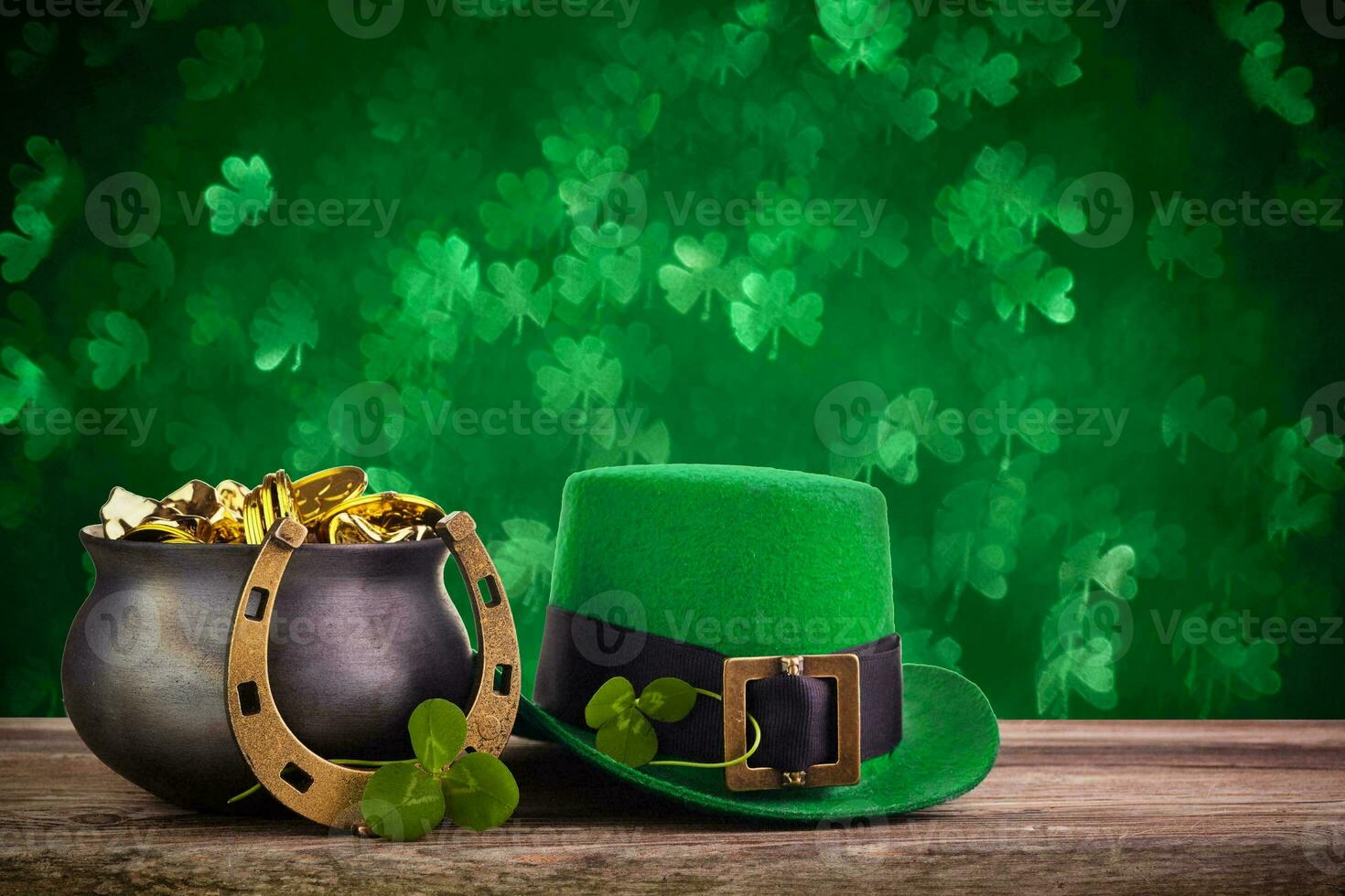 St. Patrick's Day Celebration, Festive Irish Holiday with Green Background, Concept of Shamrock Tradition in March Festival photo