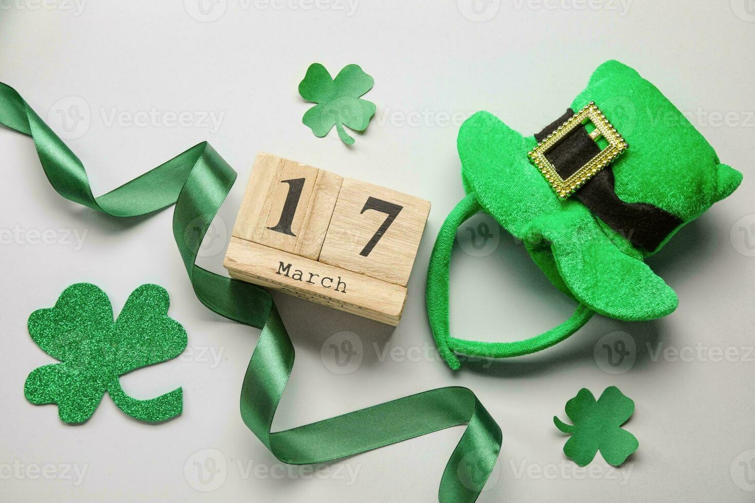 St. Patrick's Day Celebration, Festive Irish Holiday with Green Background, Concept of Shamrock Tradition in March Festival photo