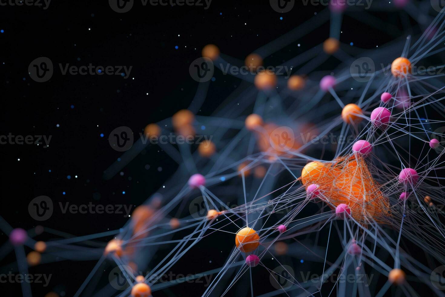 AI Generated Tech atom render technology particle science geometric molecular connect molecule blue photo