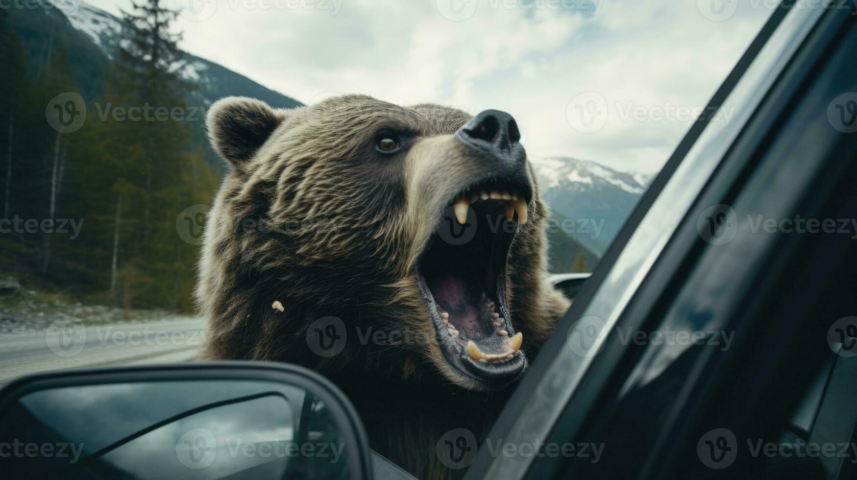 AI Generated Mammal face dangerous animals wildlife ursus grizzly closeup portrait large forest photo