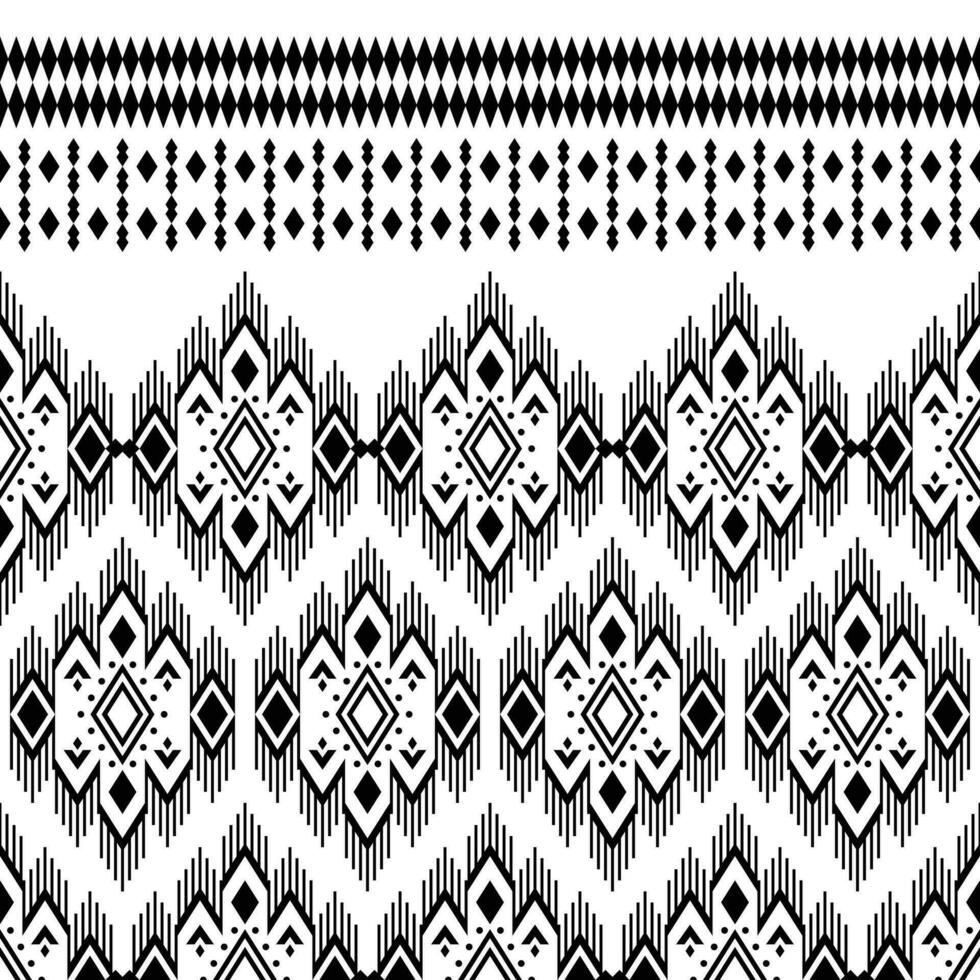 geométrico tribal ornamento diseño con sin costura modelo. étnico azteca navajo estilo. negro y blanco colores. diseño para textil, tela, ropa, cortina, alfombra, batik, ornamento, fondo, envase. vector