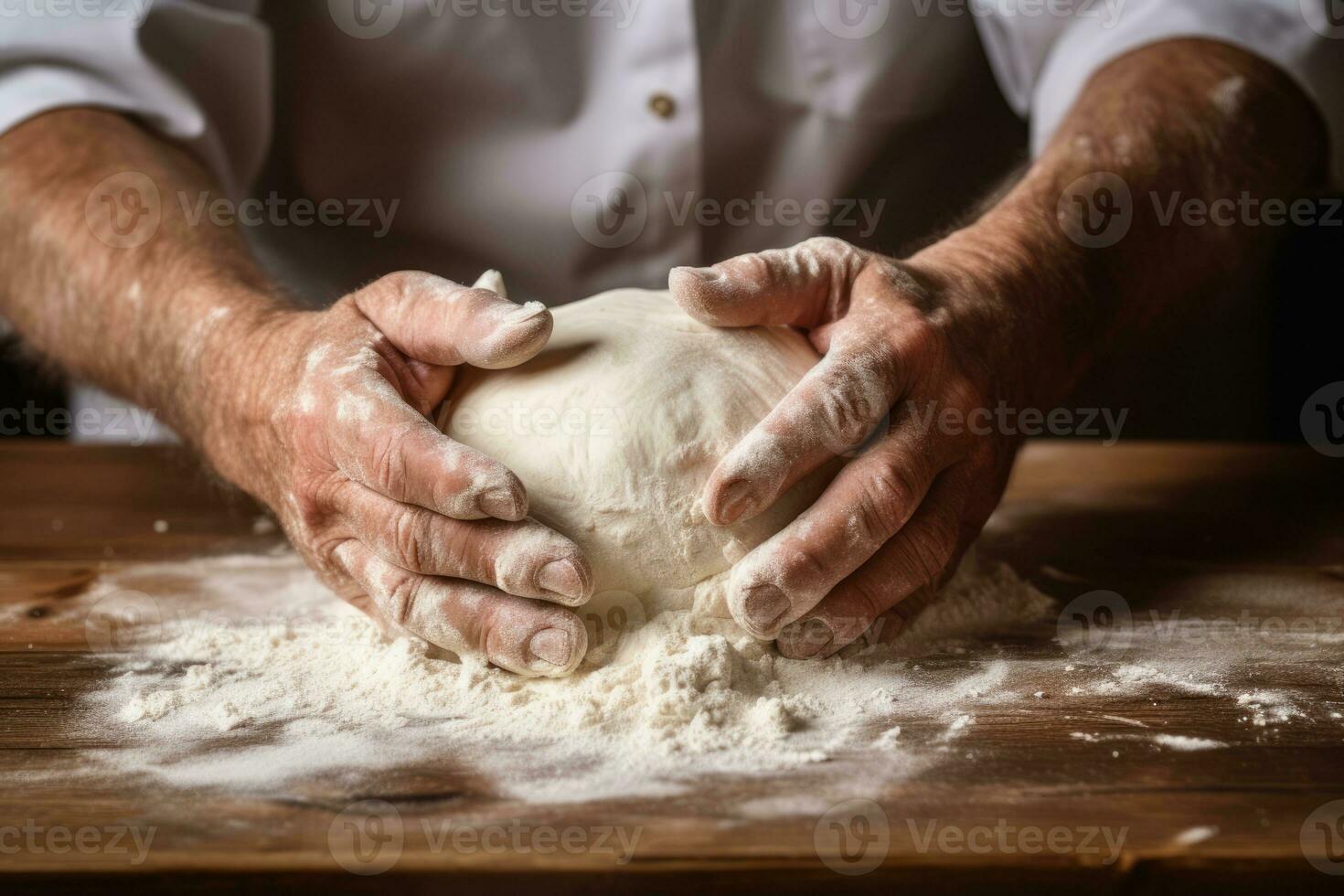 AI Generated Hands baker bread knead dough flour pizza chef recipe homemade prepare pastry food cook photo