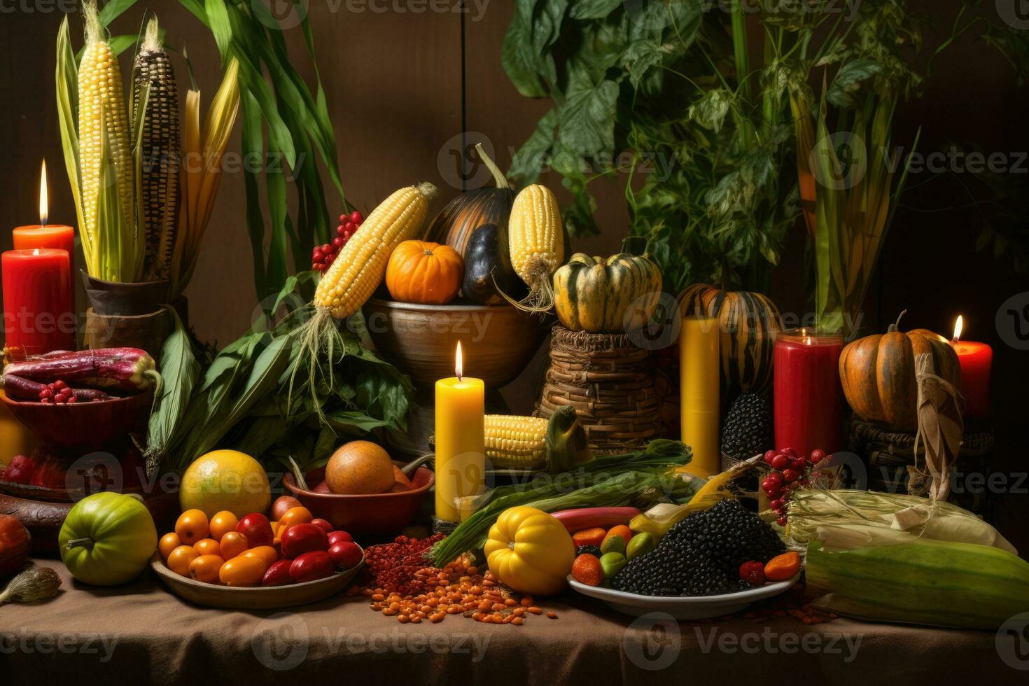 AI Generated Table wooden nature harvest healthy background orange green vegetarian pumpkin diet photo