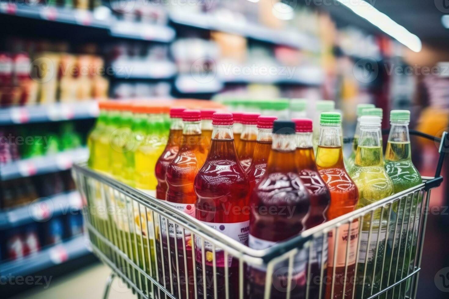 AI Generated Display consumption market store row plastic supermarket bottle grocery shopping food photo