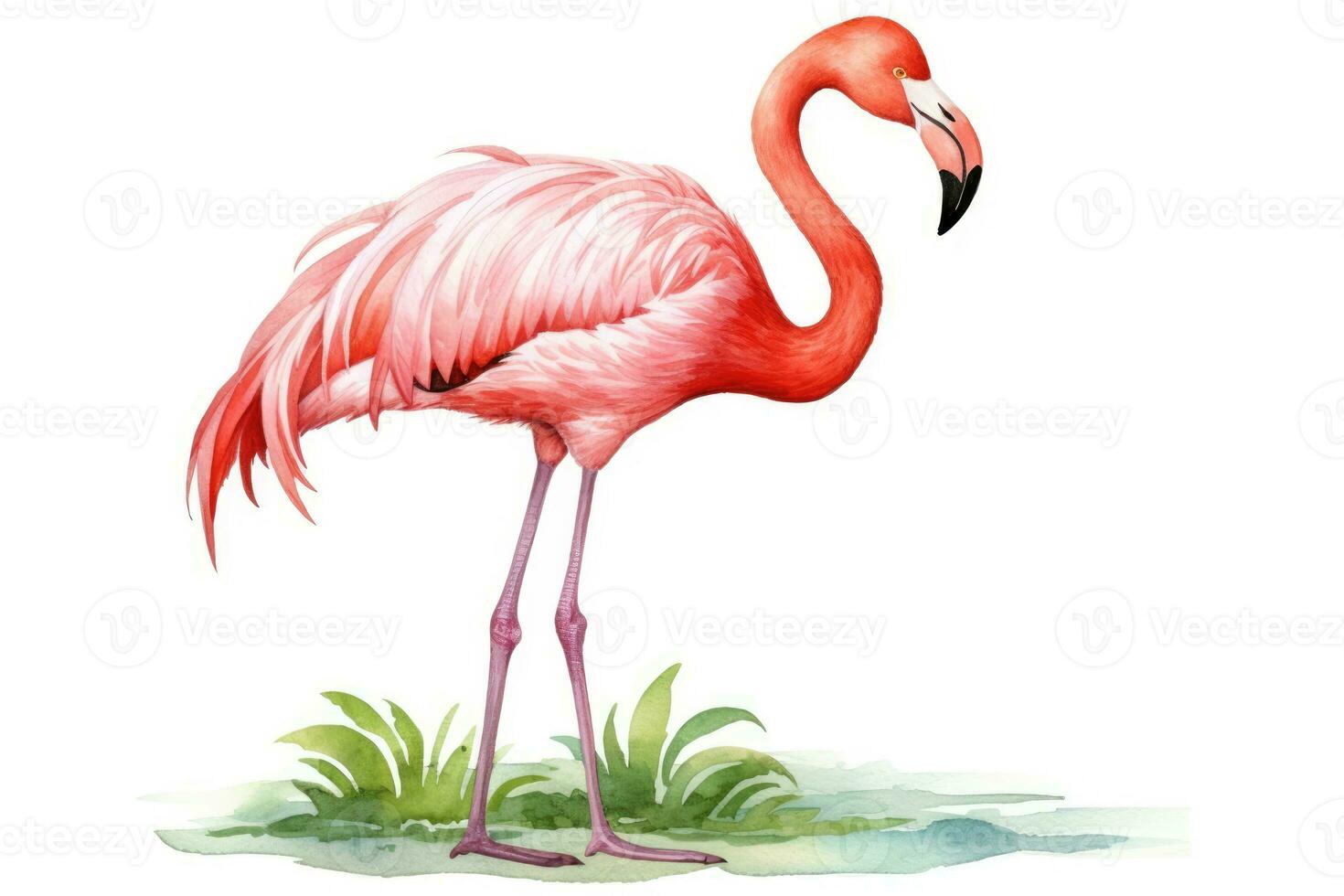 AI Generated Watercolor background pink leg exotic tropic flamingo decoration design beach beak photo