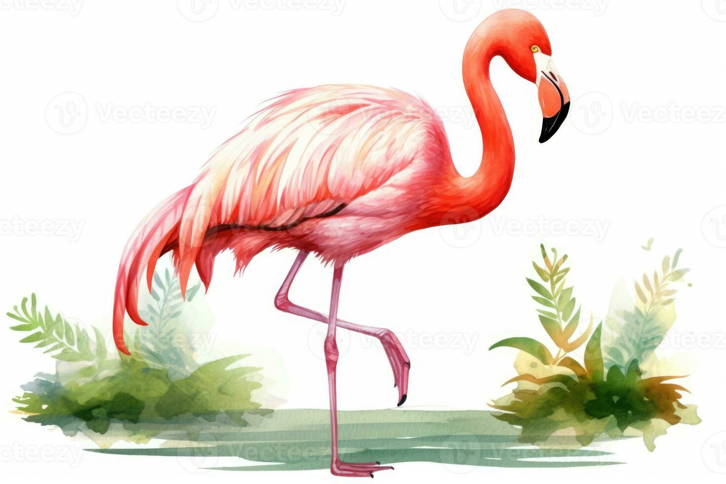 AI Generated Summer feather wildlife nature colorful africa watercolor flamingo leg illustration photo