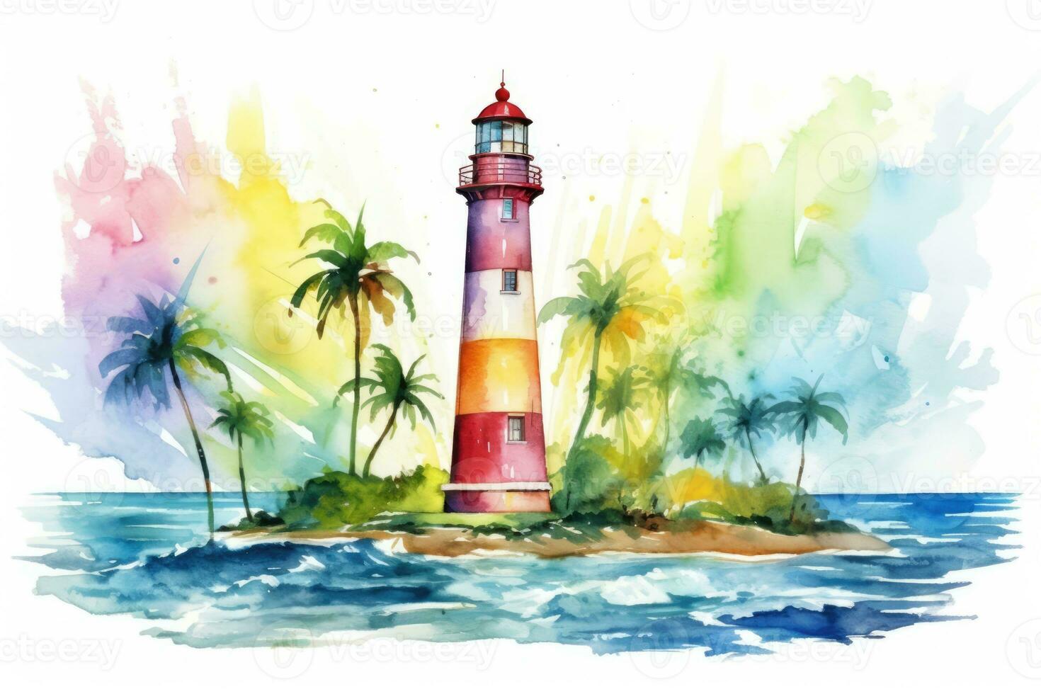 AI Generated Summer ocean tree sea architecture tropic palm sky landmark blue nature landscape bay photo