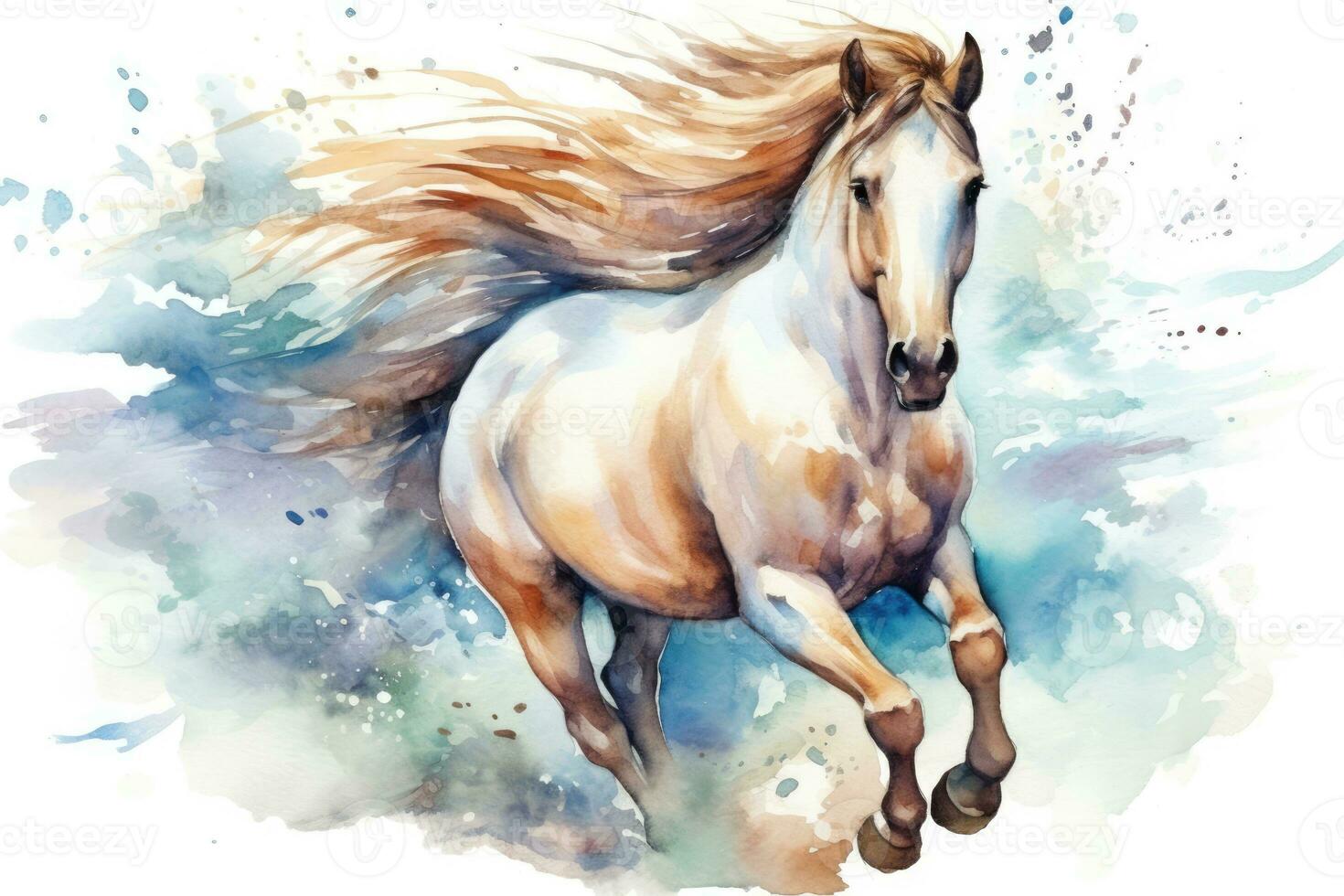 AI Generated Watercolor drawing equine beauty nature animal gallop horse art mane head illustration photo