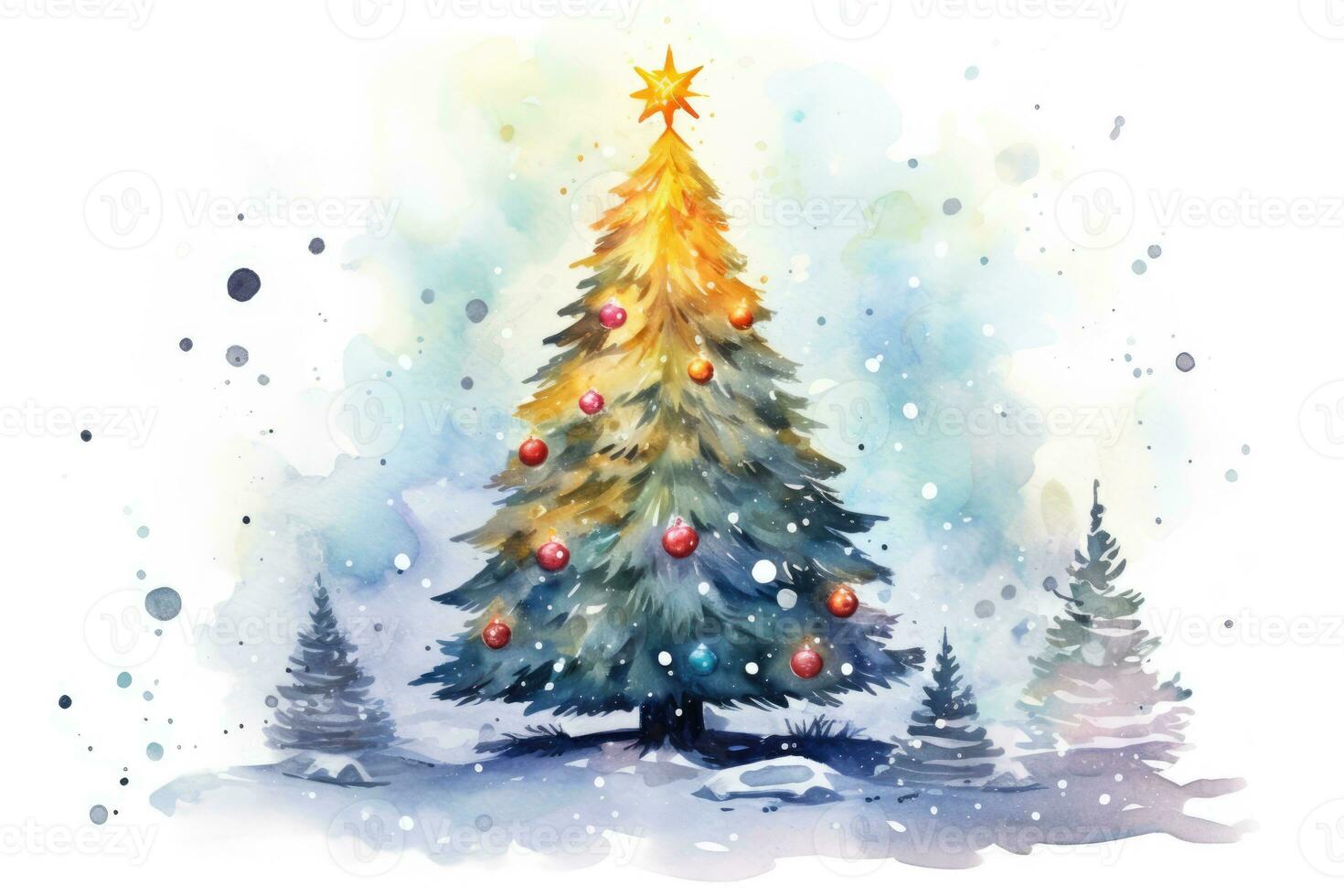 AI Generated New landscape christmas seasonal tree red celebration decor white holiday card december photo