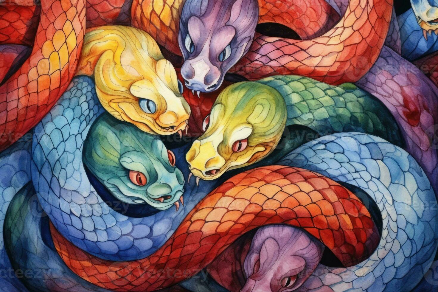 AI Generated Tropical tree viper nature fantasy macro python fauna venom animal snake closeup green photo