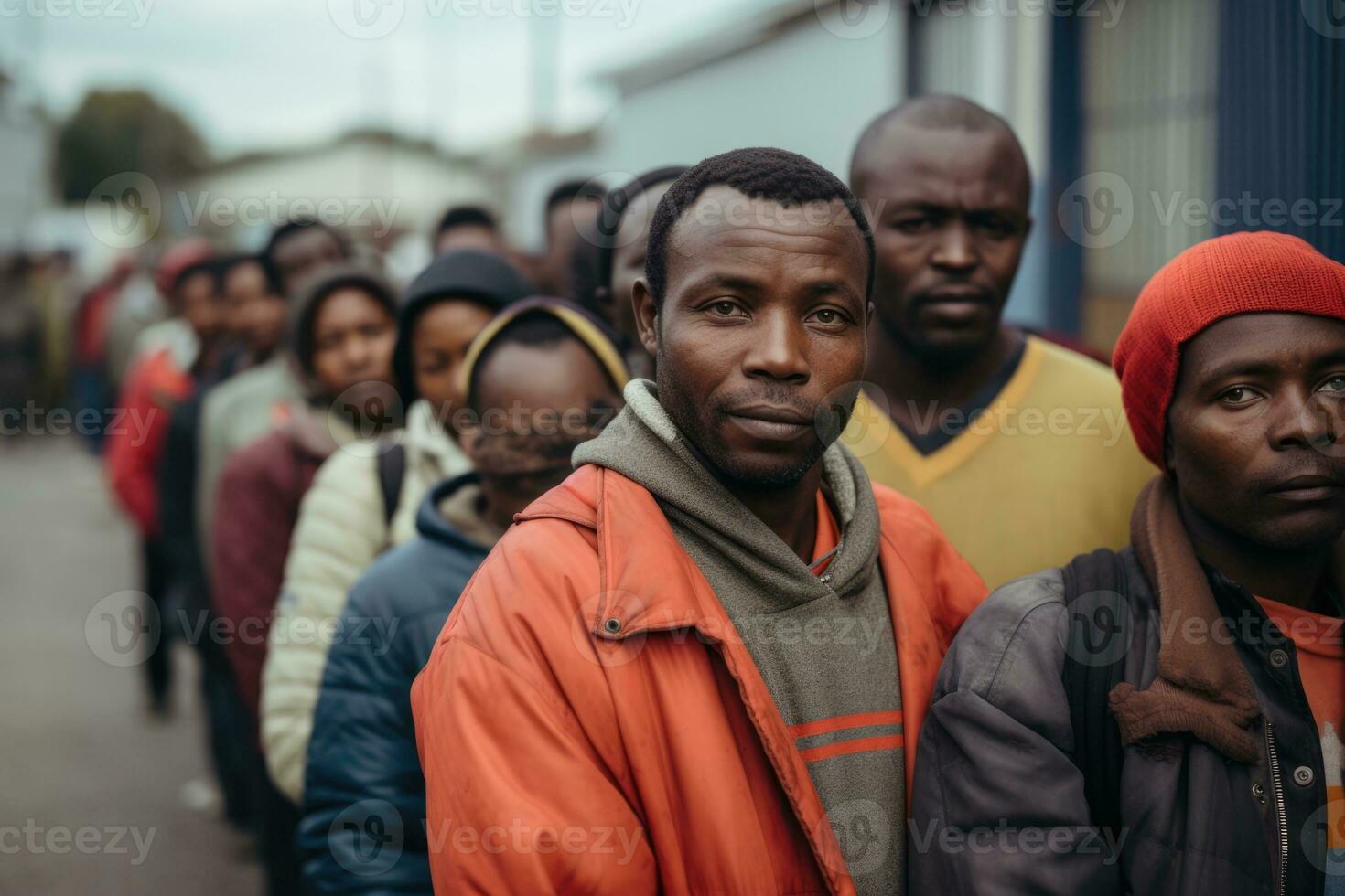AI Generated India black poverty africa street men life hunger poor person crowd crisis travel photo